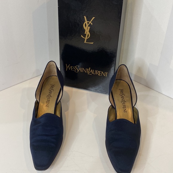 YSL Vogue Arianna D’Orsay pumps in Navy fabric & leather Made in Italy EUC 9 Nar - Picture 2 of 13